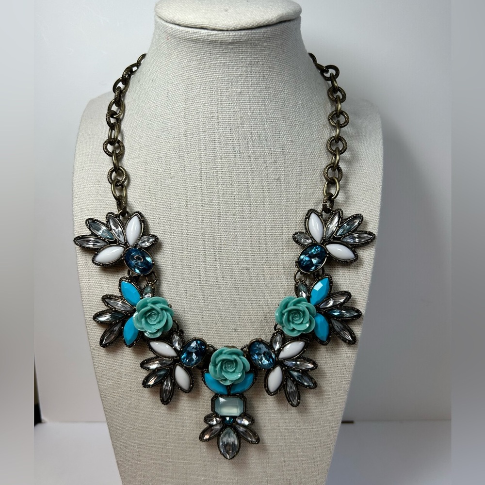Vintage Signed Joan Rivers Faux Turquoise Jeweled Rhinestone Statement Necklace